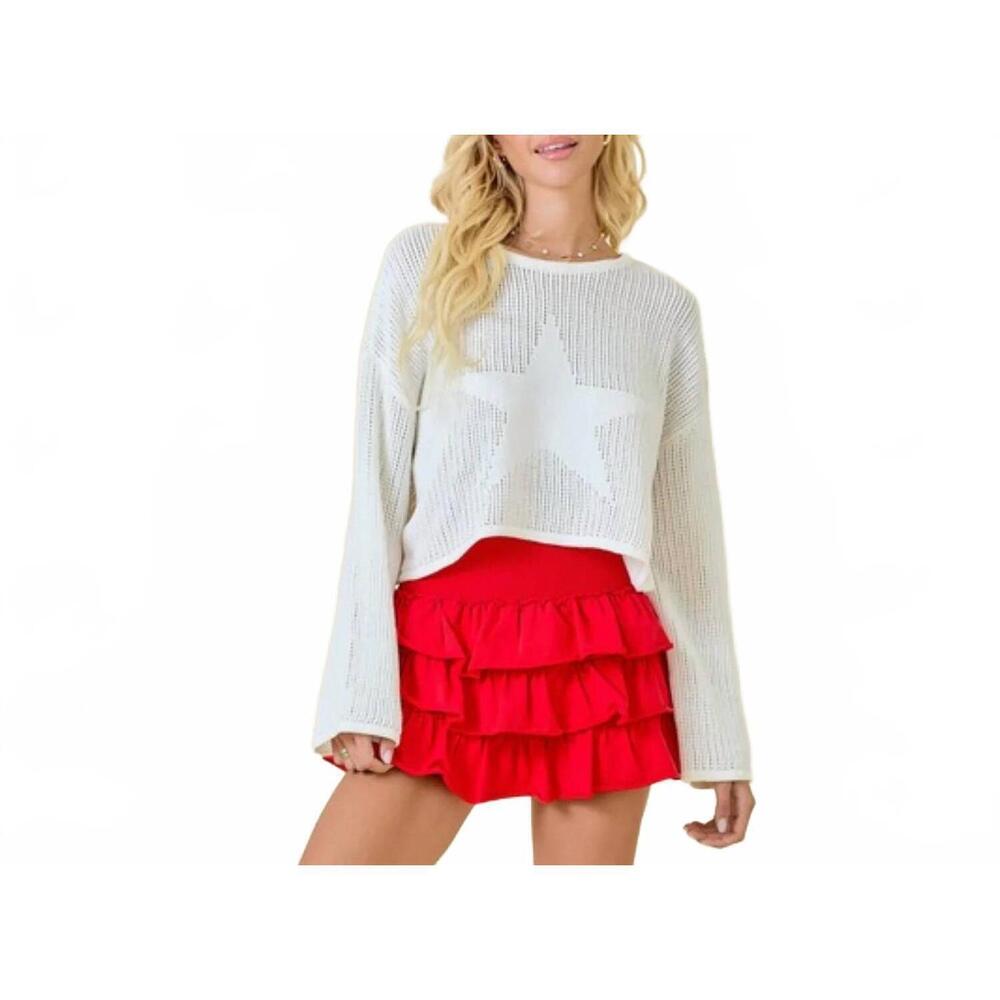 NEW DAY + MOON star open knit crew sweater in white